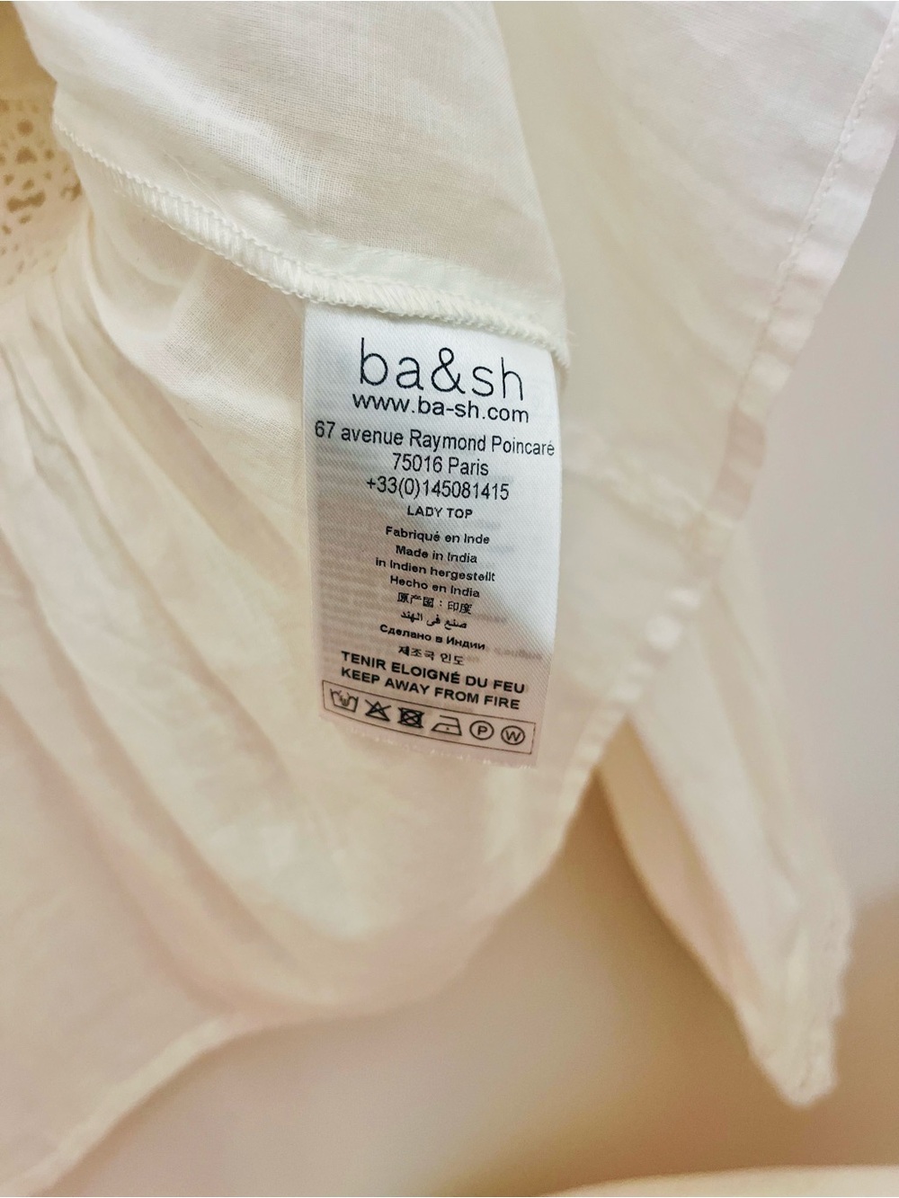 ba&sh Cream Lace-Trim Cotton Peplum Blouse - Picture 6 of 7